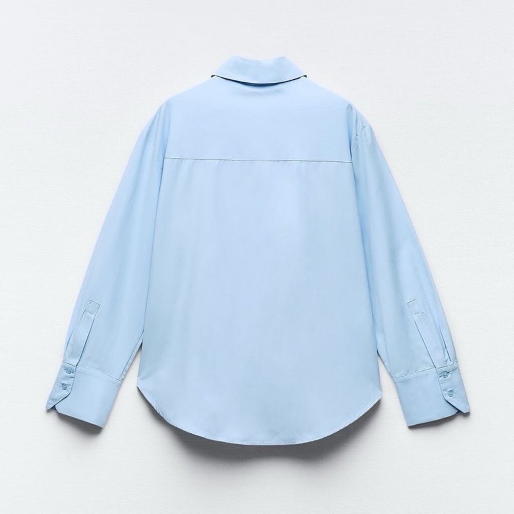 Zara Light Blue Ruffle-Front Button-Up Blouse - Picture 6 of 6